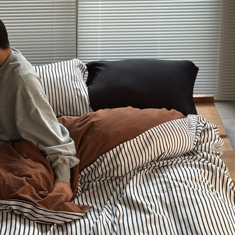 beddingsets-03127　stripe×black×brown Reversible Stripe Bedding Set