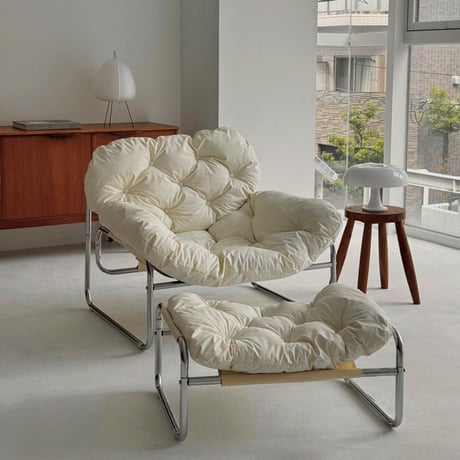 chair-03088　Silver Frame Padded Lounge Chair and Ottoman