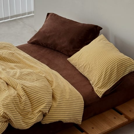 beddingsets-03133　Warm Thick Fiber Brushed Pencil Stripe Bedding Set (Yellow/Brown)