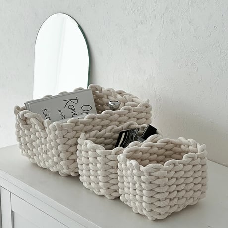 box-03023　Off-White Rope Braided Baskets/Set of 3