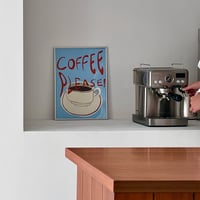 poster-03180　COFFEE PLEASE Silver Frame Cafe Poster 30×40cm