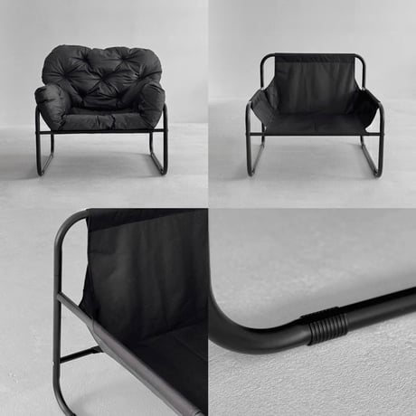 chair-03097　Black Frame Padded Lounge Chair and Ottoman