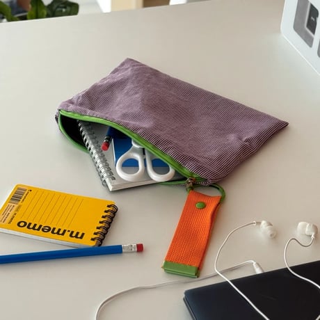 stationery-03038　Plaid Pattern Pencil Case Multi-Pouch with Strap