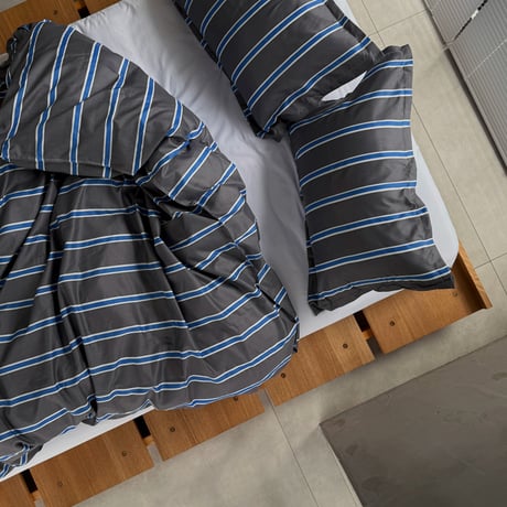 beddingsets-03120　Gray×Blue Thick and Thin Stripe Bedding Sets