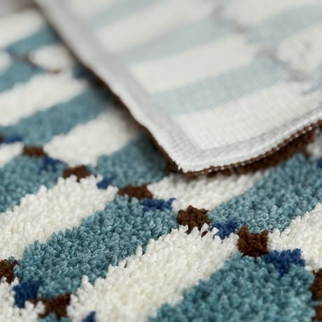 mat-03106　Blue & Brown Block Check Rug 40x60