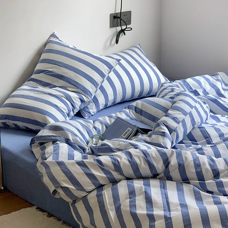 pillowcase-03002　White×Blue London Stripe Pillowcases Two-pieces