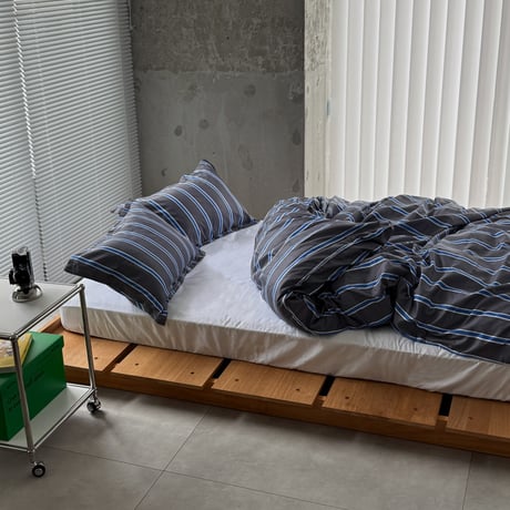 beddingsets-03120　Gray×Blue Thick and Thin Stripe Bedding Sets