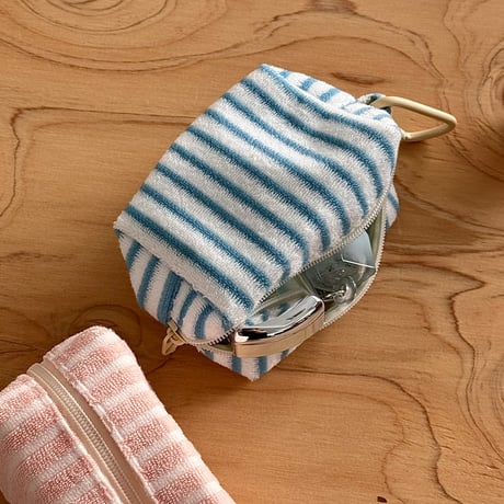 pouch-03006　Mini Pile Pouch with Carabiner and Stripes