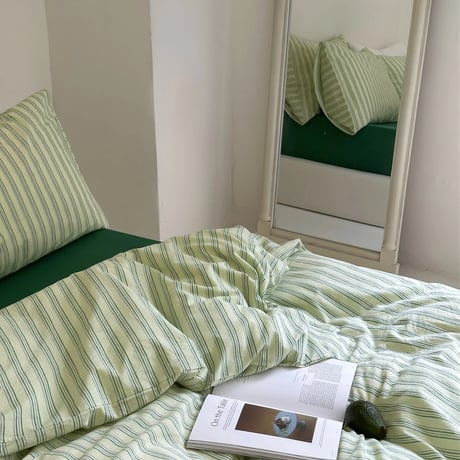 beddingsets-03021　Cream×Green Cluster Stripe Bedding Sets