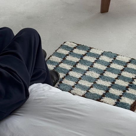 mat-03106　Blue & Brown Block Check Rug 40x60