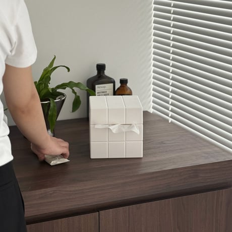 tissuebox-03088　White Tile Pattern Tissue Case