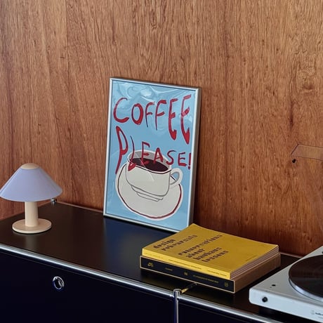 poster-03180　COFFEE PLEASE Silver Frame Cafe Poster 30×40cm