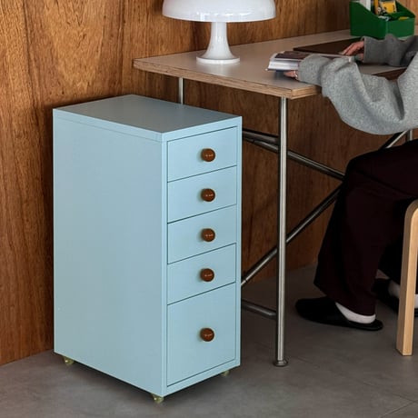chest-03005　Blue × Brown Steel Wagon with Casters 5 Tiers