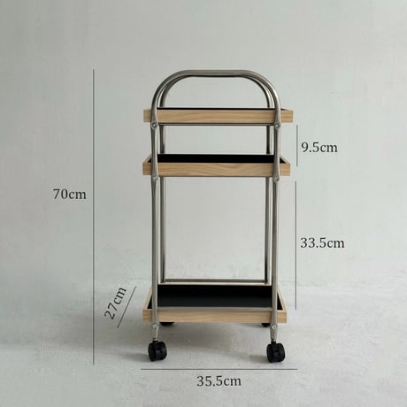 wagon-03021　Stainless Steel Wagon With Wood And Vegan Leather Tray