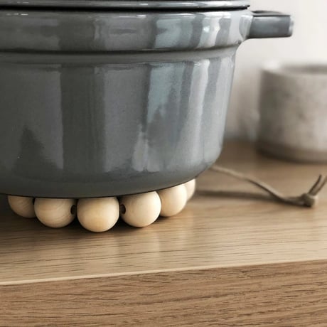 potstand-03200　Wood Beads Genuine Leather Pot Holder Pot Coaster