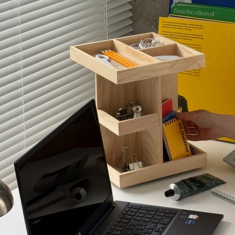 rack-03098　Natural Wood 360 Degree Rotating Desktop Storage Rack