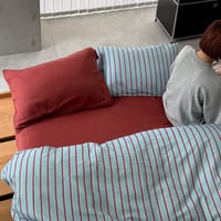 beddingsets-03157　Light Blue×Red  Stripe Bedding Sets