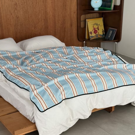 blanket-03057　Blue×Red×White Stripe  Blanket 130×180