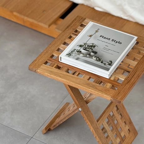 table-03199　Natural Wood Lattice Design Folding Side Table