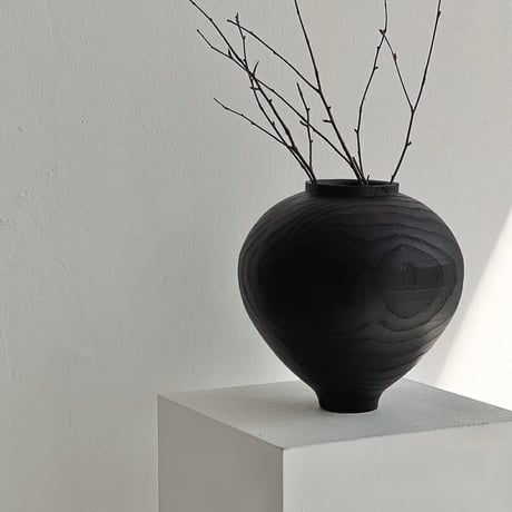 flowervase-03309　Wood Texture Black Flower Vase