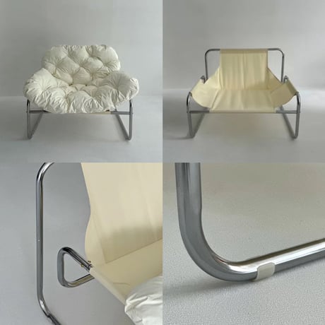 chair-03088　Silver Frame Padded Lounge Chair and Ottoman