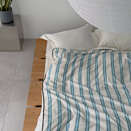 blanket-03056　White×Blue×Green Stripe  Blanket 130×180