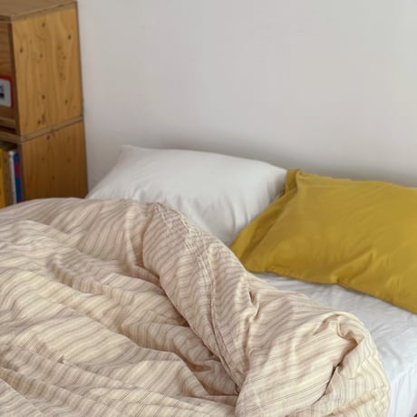 beddingsets-03118　Orange & Beige Stripe Washed Cotton Duvet Cover Set