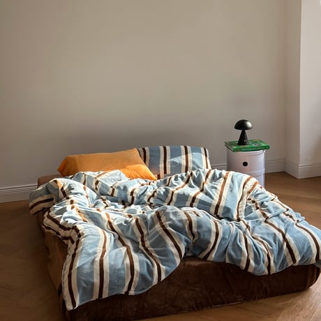beddingsets-03073　Blue Thick and Thin Stripe Warm Bedding Sets