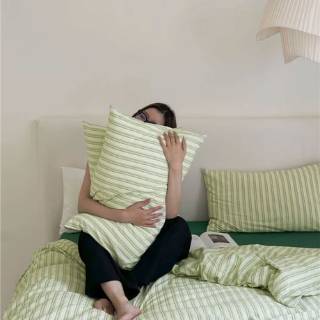 sheet-03008　Cream×Green Cluster Stripe Duvet Cover