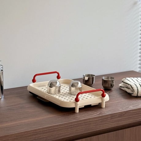 kitchen-03046　Red Handle Cream Color Dish Drainer