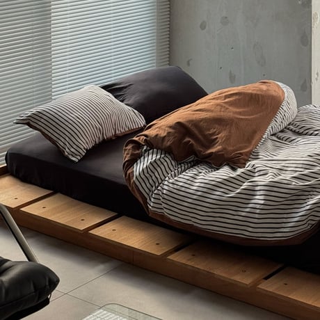 beddingsets-03127　stripe×black×brown Reversible Stripe Bedding Set
