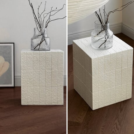 table-03216　White Block Design Side Table Stool