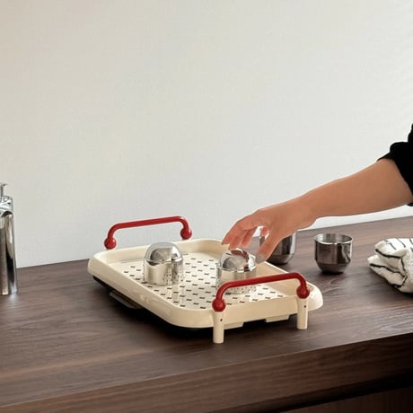 kitchen-03046　Red Handle Cream Color Dish Drainer