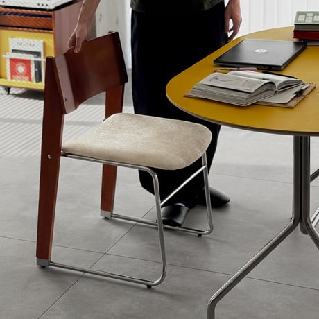 chair-03107　Natural Wood × Stainless Steel Stacking Chair