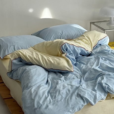 beddingsets-03024　Blue×Yellow Piping Reversible Bedding Sets