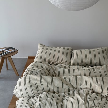 beddingsets-03092　Ivory×Khaki  Gray Sheet Double Stripe Bedding Sets