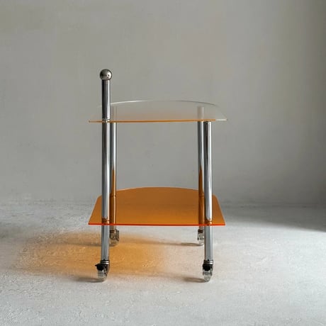 table-03179　Clear×Orange Silver Handle Caster Side Table