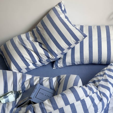 pillowcase-03002　White×Blue London Stripe Pillowcases Two-pieces