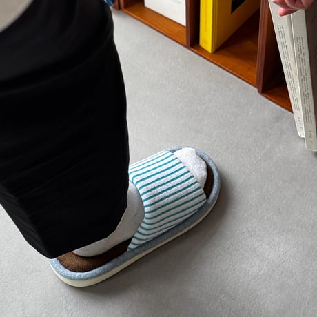 slipper-03011　Blue × Brown Stripe Towel Fabric Room Shoes Slippers