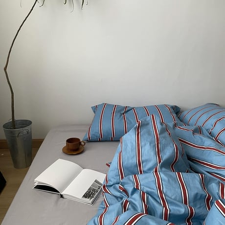 pillowcase-03001　Blue Thick and Thin Stripe Pillowcases Two-pieces