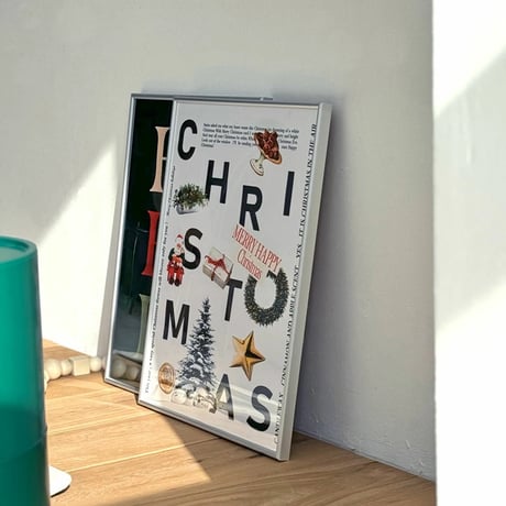 poster-03128　Graphic Xmas Christmas Poster WWith Silver Frame 50×40