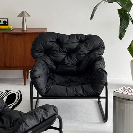 chair-03097　Black Frame Padded Lounge Chair and Ottoman