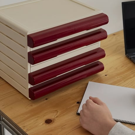 box-03091　4-Drawer Letter Case Ivory × Red