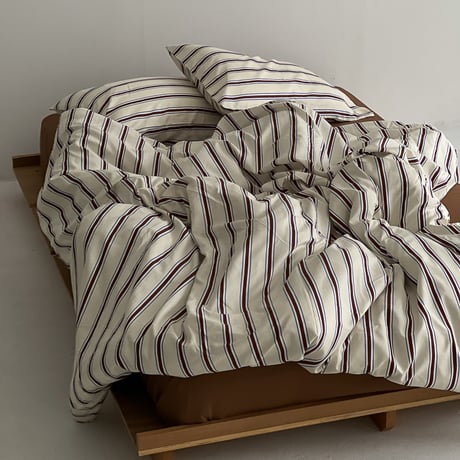 beddingsets-03011　Cream×Brown Thick and Thin Stripe Bedding Sets