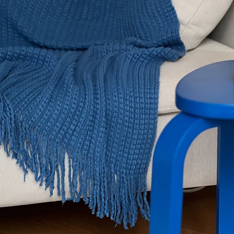 blanket-03044　Blue Knit Blanket Bed Throw 127×170