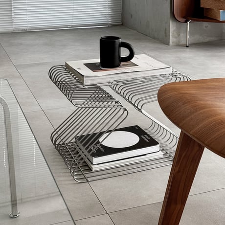 table-03230　Hourglass-shaped wire rack side table magazine rack