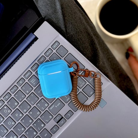 airpods-03005　brown×blue Silicone AirPods Case with Coil Strap
