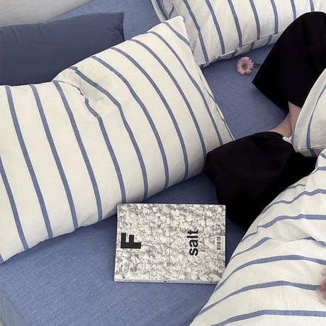 pillowcase-03003　White×Blue Pencil Stripes Pillowcases Two-pieces