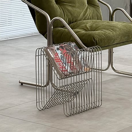 table-03230　Hourglass-shaped wire rack side table magazine rack
