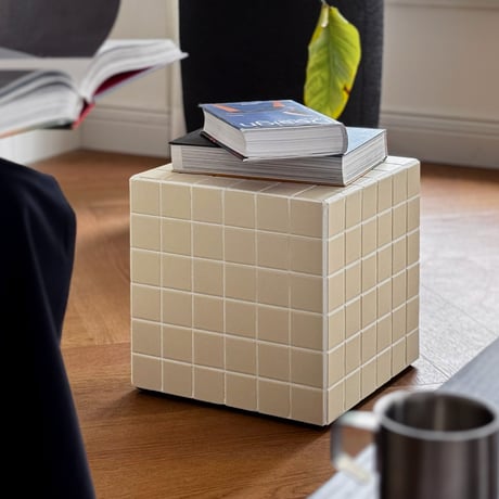table-03215　Beige Tile Cube Side Table Stool